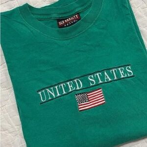 Old Varsity Green 'United States' Embroidered Crewneck Tee vintage
